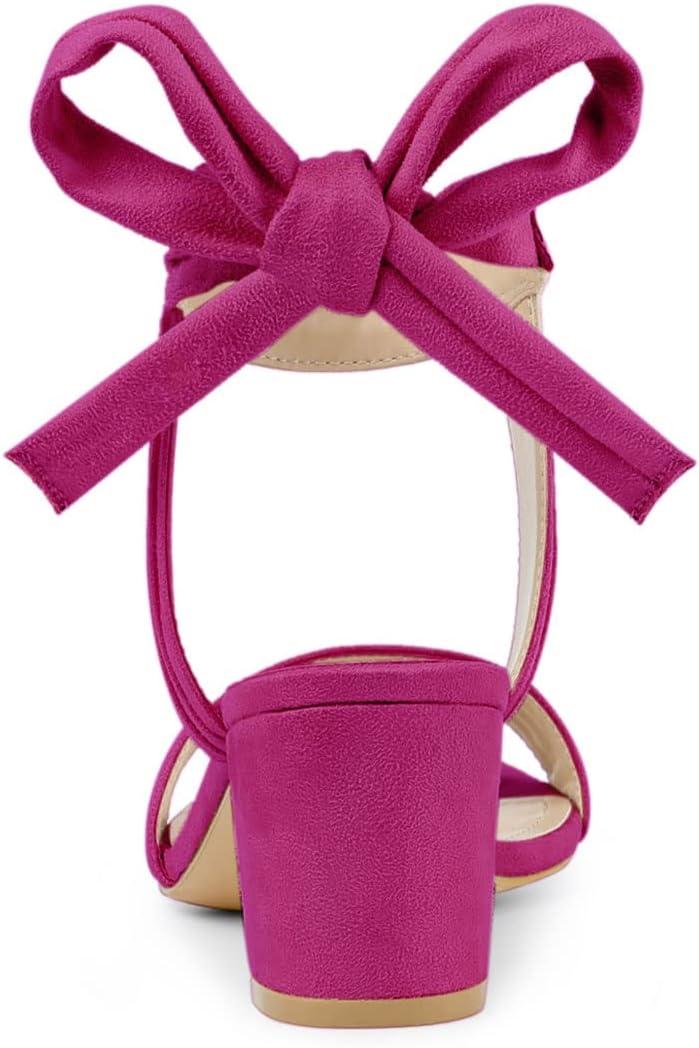 imageAllegra K Womens Open Toe Ankle Tie Back Block Heels SandalsHot Pink