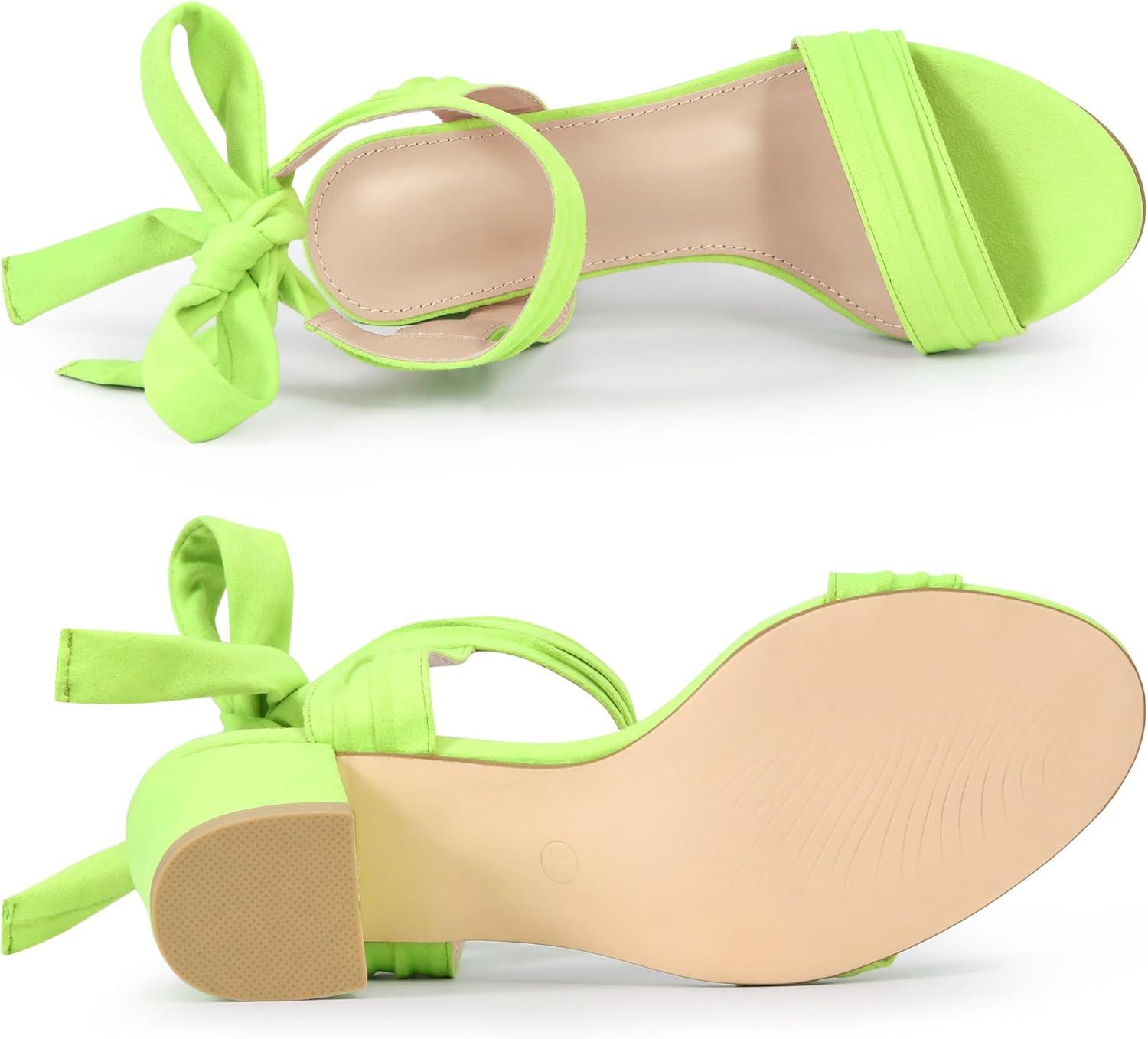 imageAllegra K Womens Open Toe Ankle Tie Back Block Heels SandalsLime