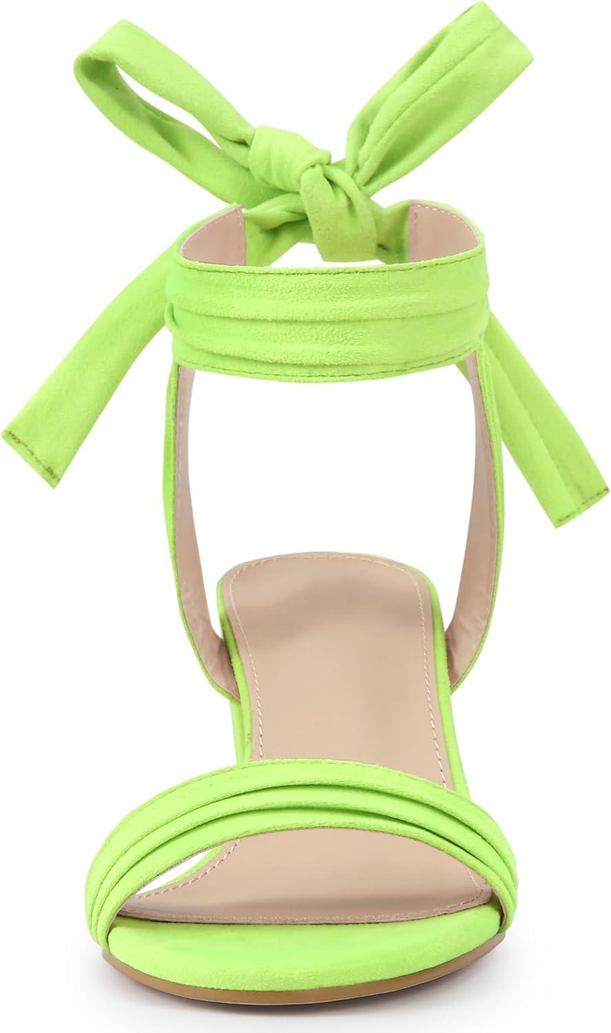 imageAllegra K Womens Open Toe Ankle Tie Back Block Heels SandalsLime