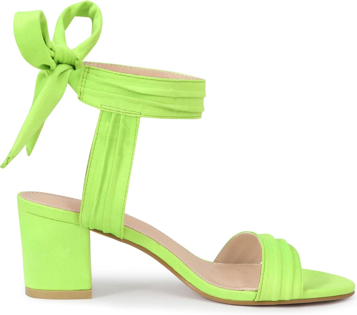 imageAllegra K Womens Open Toe Ankle Tie Back Block Heels SandalsLime