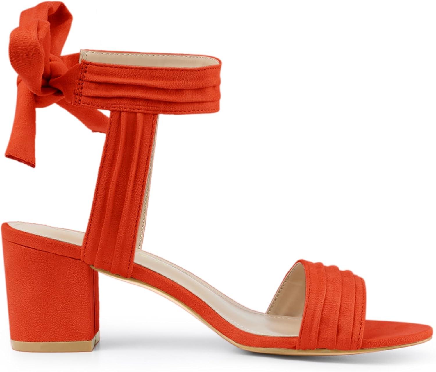 imageAllegra K Womens Open Toe Ankle Tie Back Block Heels SandalsOrange