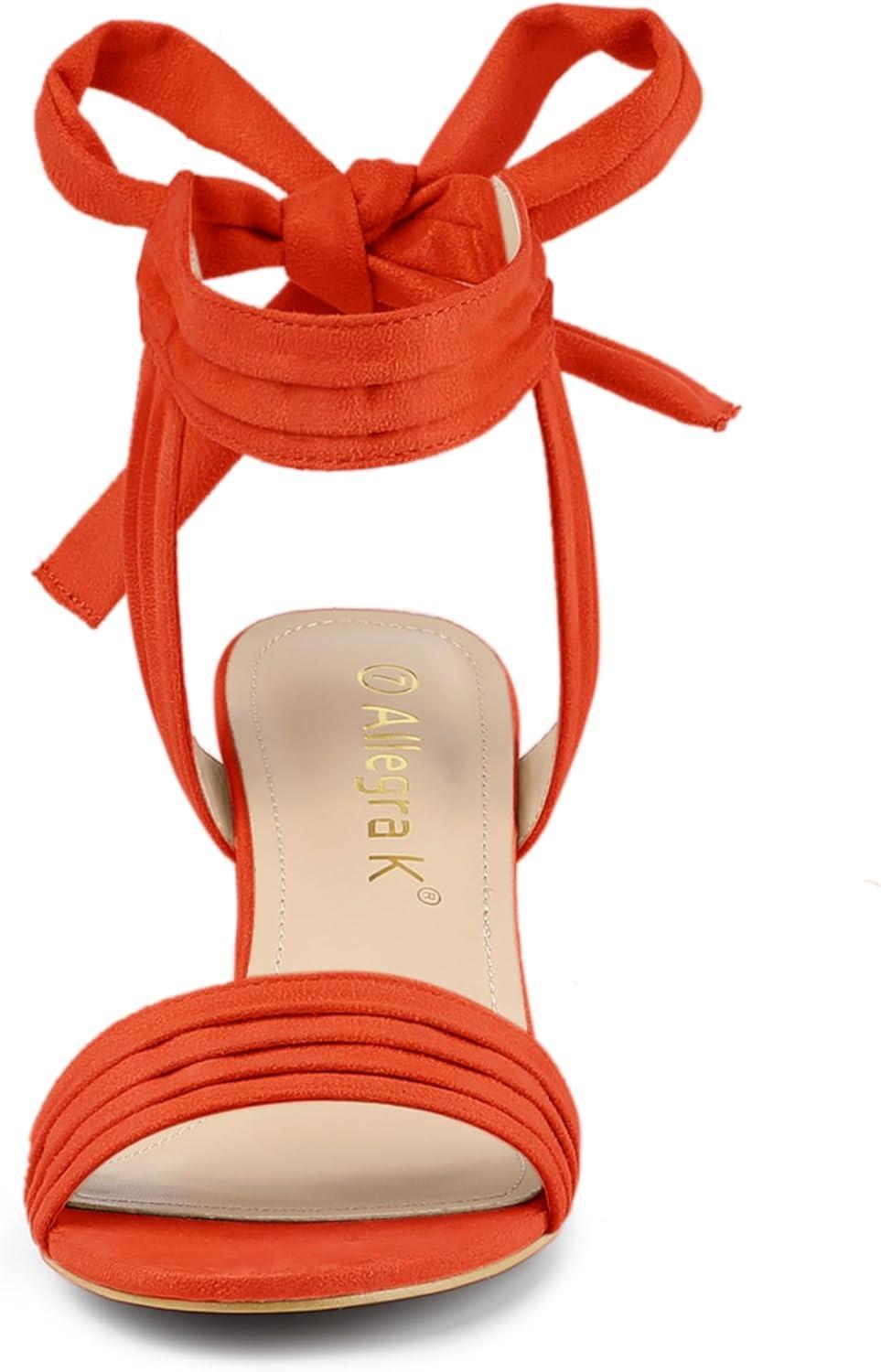 imageAllegra K Womens Open Toe Ankle Tie Back Block Heels SandalsOrange