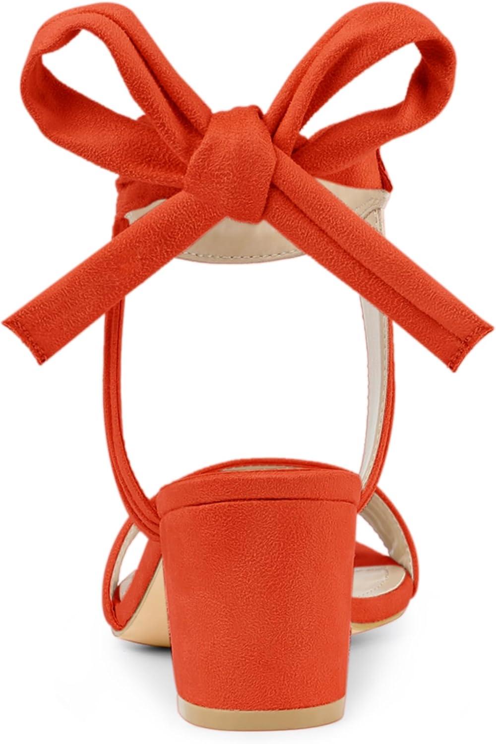 imageAllegra K Womens Open Toe Ankle Tie Back Block Heels SandalsOrange
