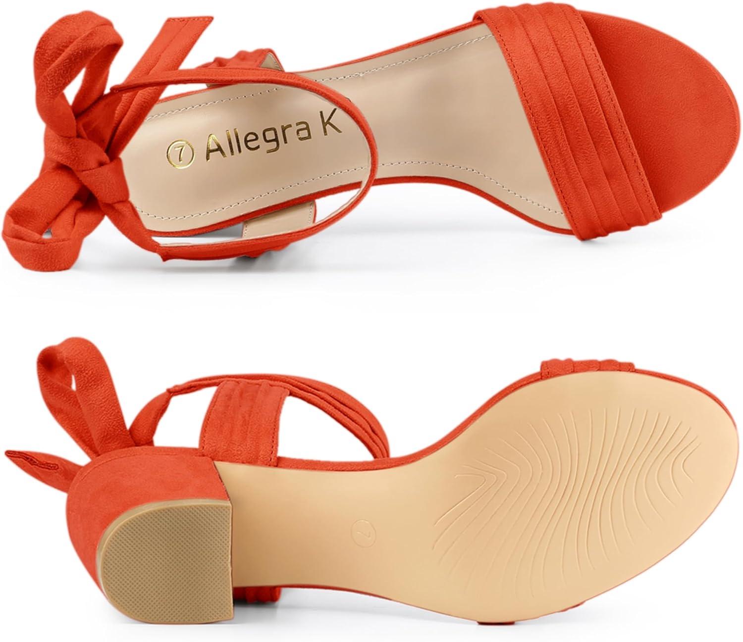 imageAllegra K Womens Open Toe Ankle Tie Back Block Heels SandalsOrange