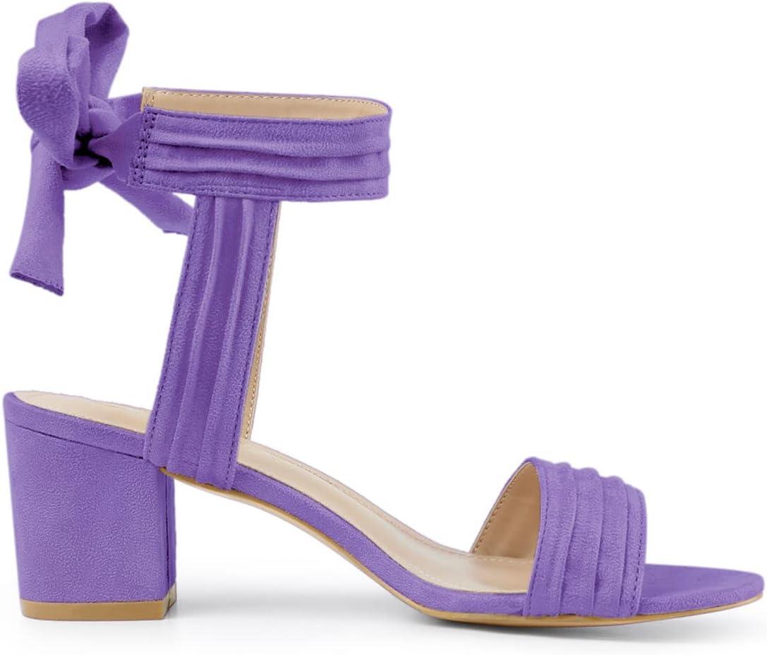 imageAllegra K Womens Open Toe Ankle Tie Back Block Heels SandalsPurple