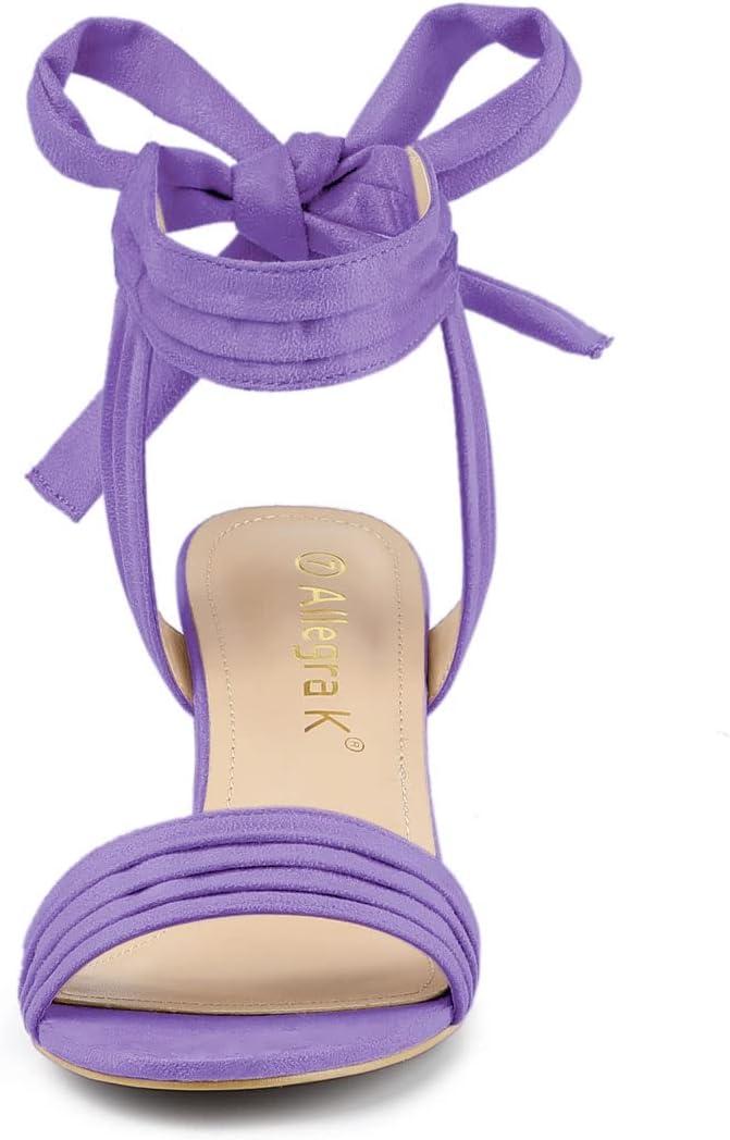 imageAllegra K Womens Open Toe Ankle Tie Back Block Heels SandalsPurple
