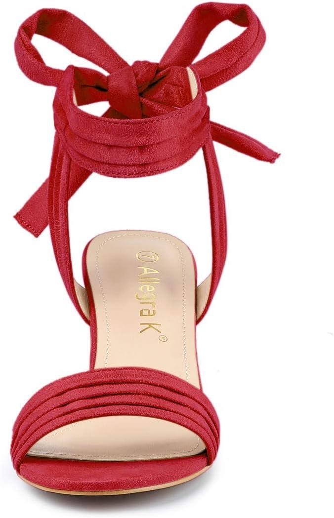 imageAllegra K Womens Open Toe Ankle Tie Back Block Heels SandalsRed