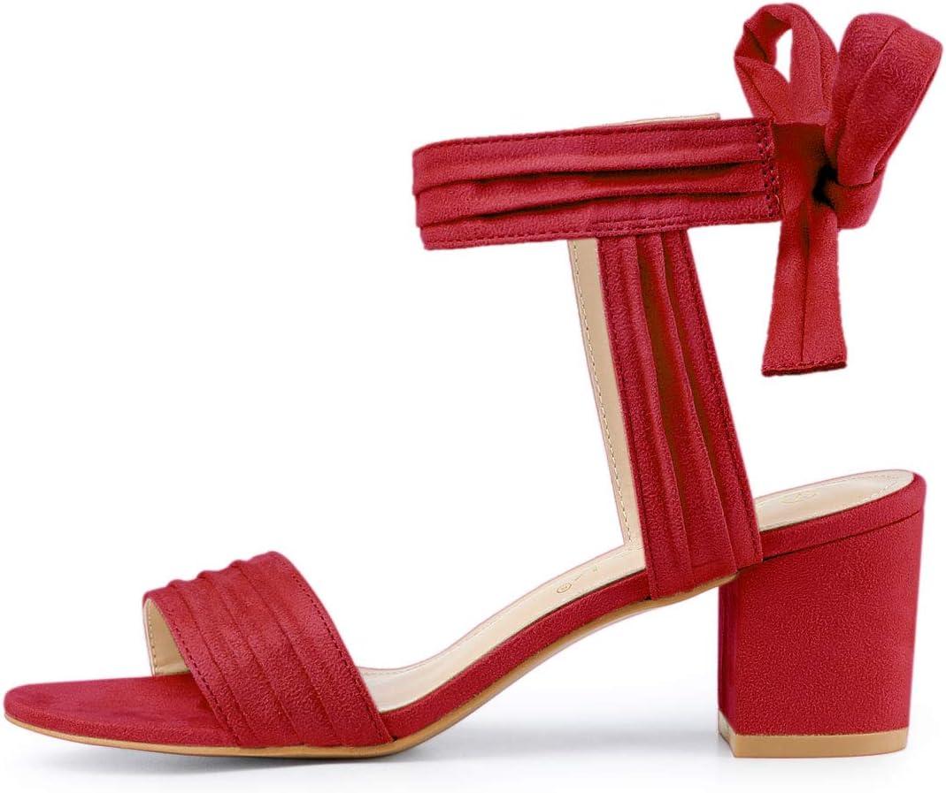imageAllegra K Womens Open Toe Ankle Tie Back Block Heels SandalsRed