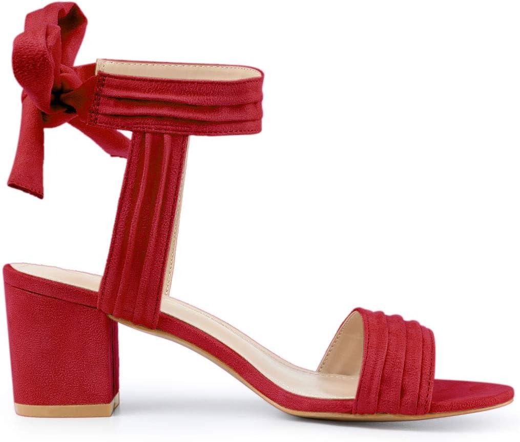 imageAllegra K Womens Open Toe Ankle Tie Back Block Heels SandalsRed