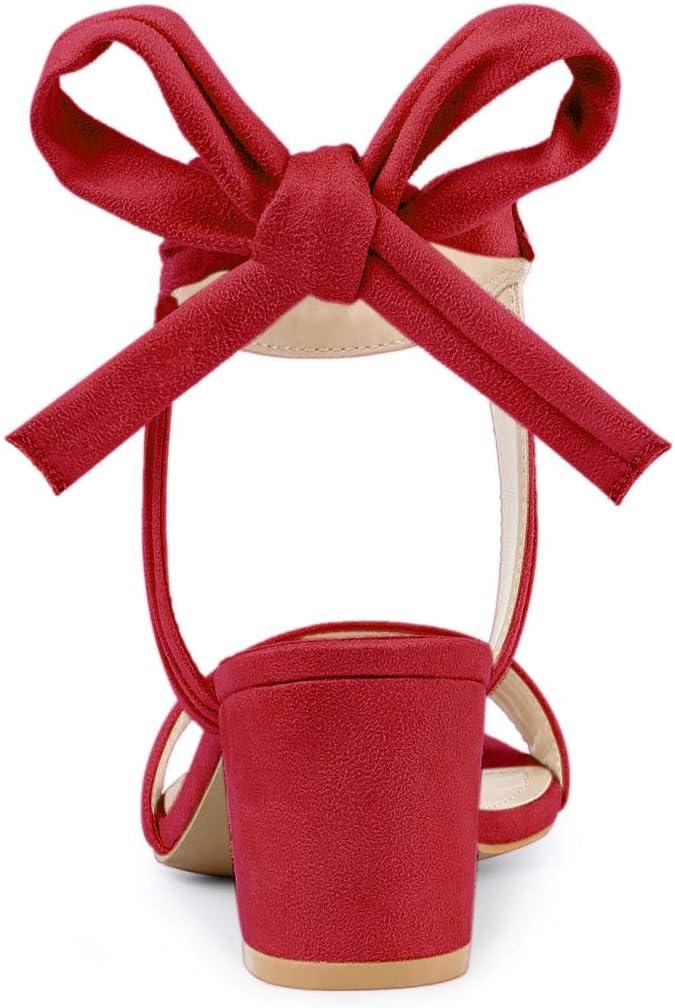 imageAllegra K Womens Open Toe Ankle Tie Back Block Heels SandalsRed