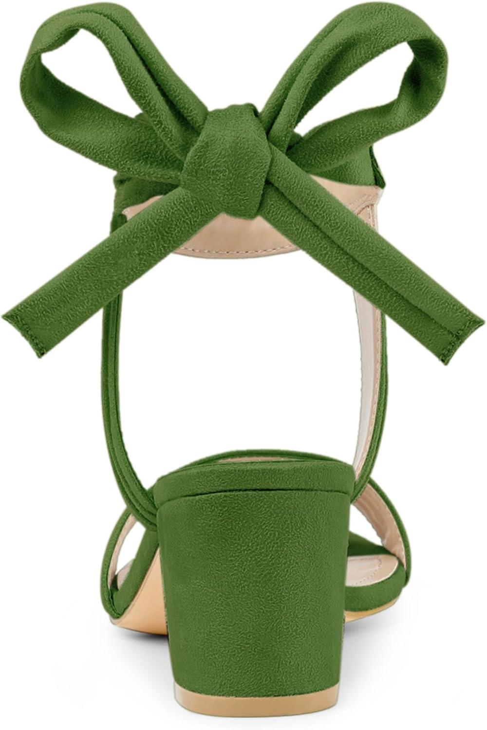 imageAllegra K Womens Open Toe Ankle Tie Back Block Heels SandalsSage Green