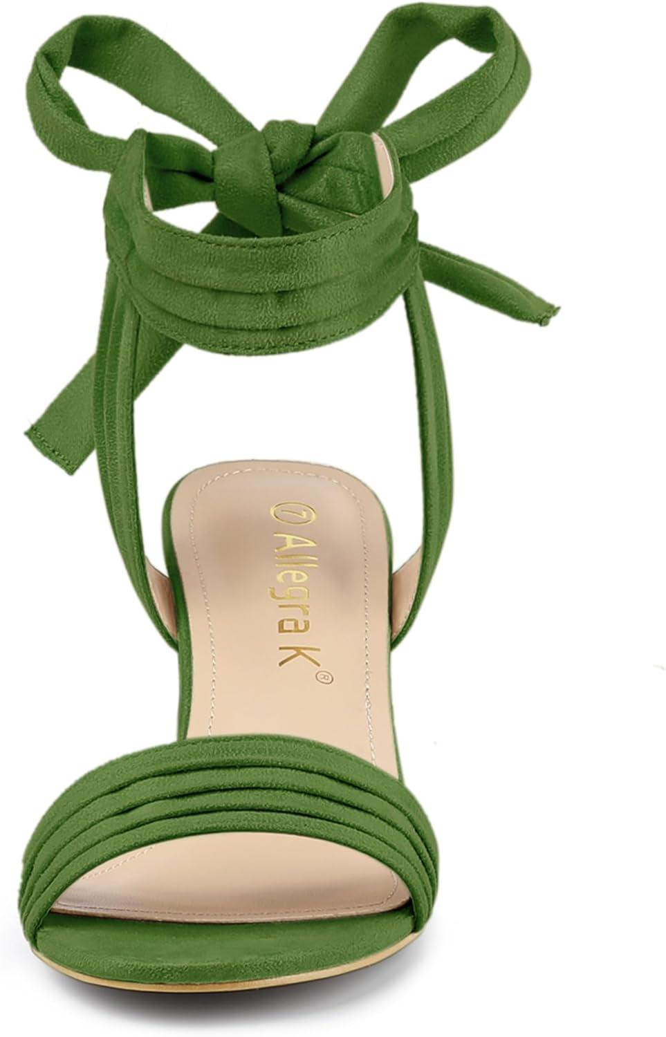 imageAllegra K Womens Open Toe Ankle Tie Back Block Heels SandalsSage Green