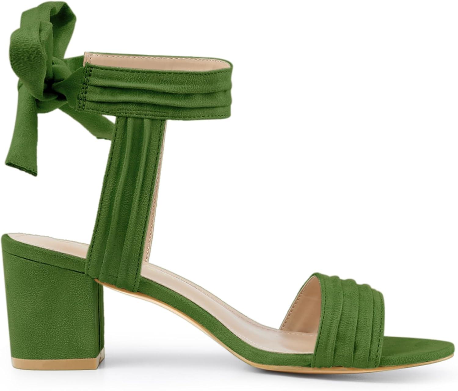 imageAllegra K Womens Open Toe Ankle Tie Back Block Heels SandalsSage Green