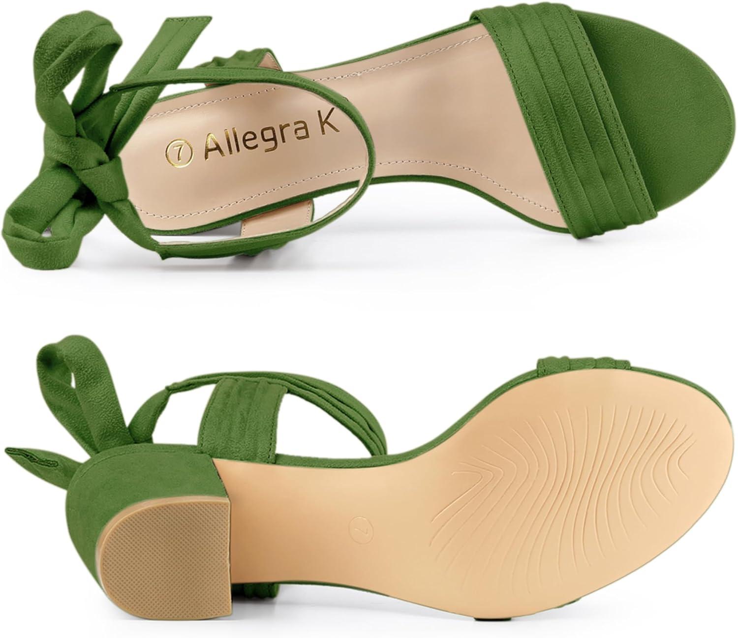 imageAllegra K Womens Open Toe Ankle Tie Back Block Heels SandalsSage Green