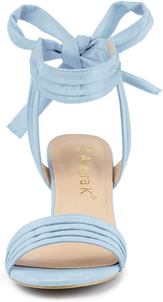 imageAllegra K Womens Open Toe Ankle Tie Back Block Heels SandalsSky Blue