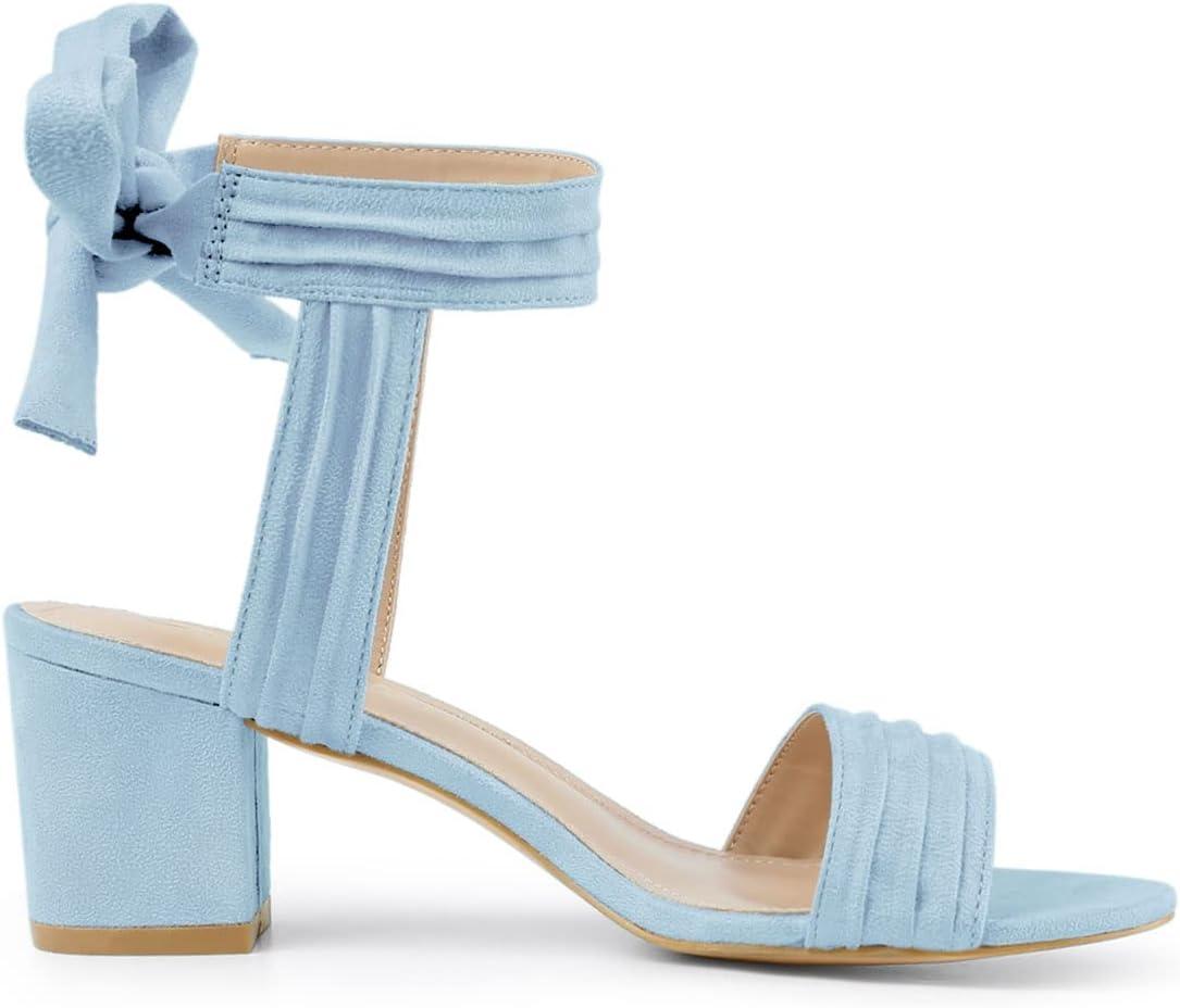 imageAllegra K Womens Open Toe Ankle Tie Back Block Heels SandalsSky Blue