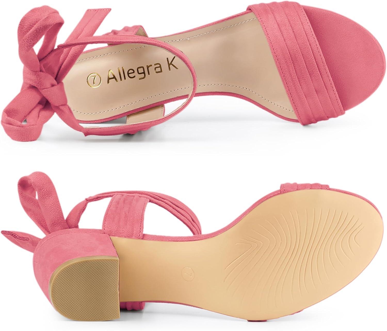 imageAllegra K Womens Open Toe Ankle Tie Back Block Heels SandalsWatermelon Red