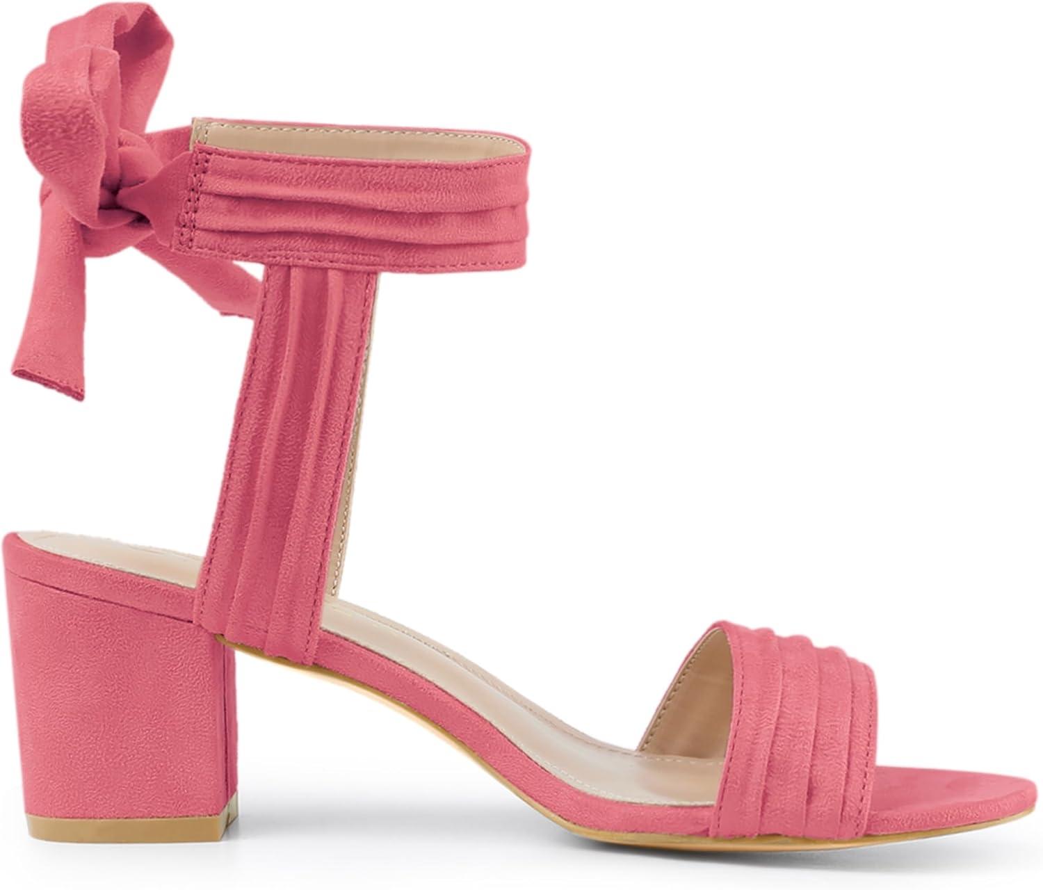 imageAllegra K Womens Open Toe Ankle Tie Back Block Heels SandalsWatermelon Red