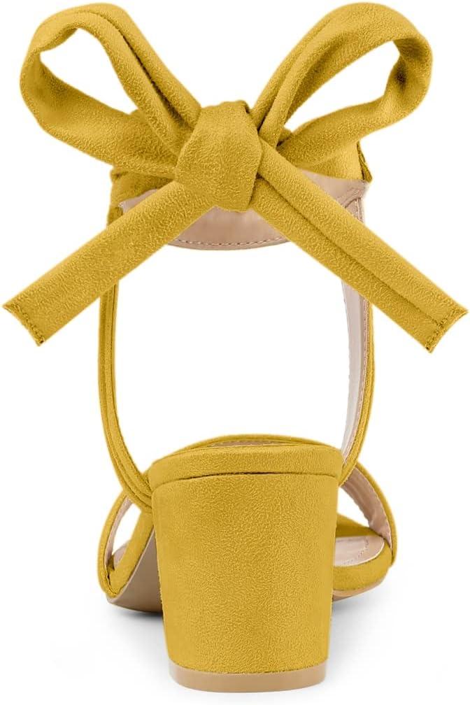 imageAllegra K Womens Open Toe Ankle Tie Back Block Heels SandalsYellow