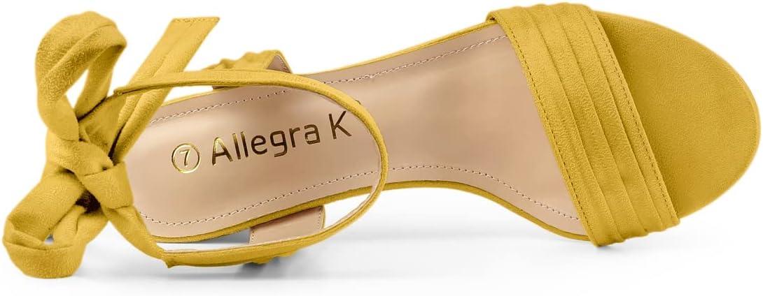 imageAllegra K Womens Open Toe Ankle Tie Back Block Heels SandalsYellow