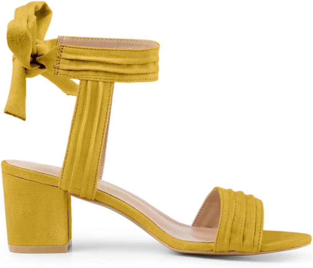imageAllegra K Womens Open Toe Ankle Tie Back Block Heels SandalsYellow