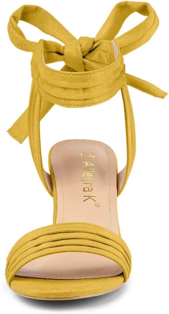 imageAllegra K Womens Open Toe Ankle Tie Back Block Heels SandalsYellow