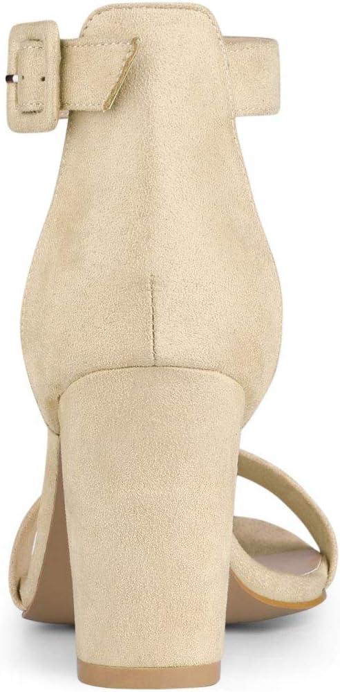 imageAllegra K Womens Open Toe High Chunky Heel Buckle Ankle Strap SandalsBeige