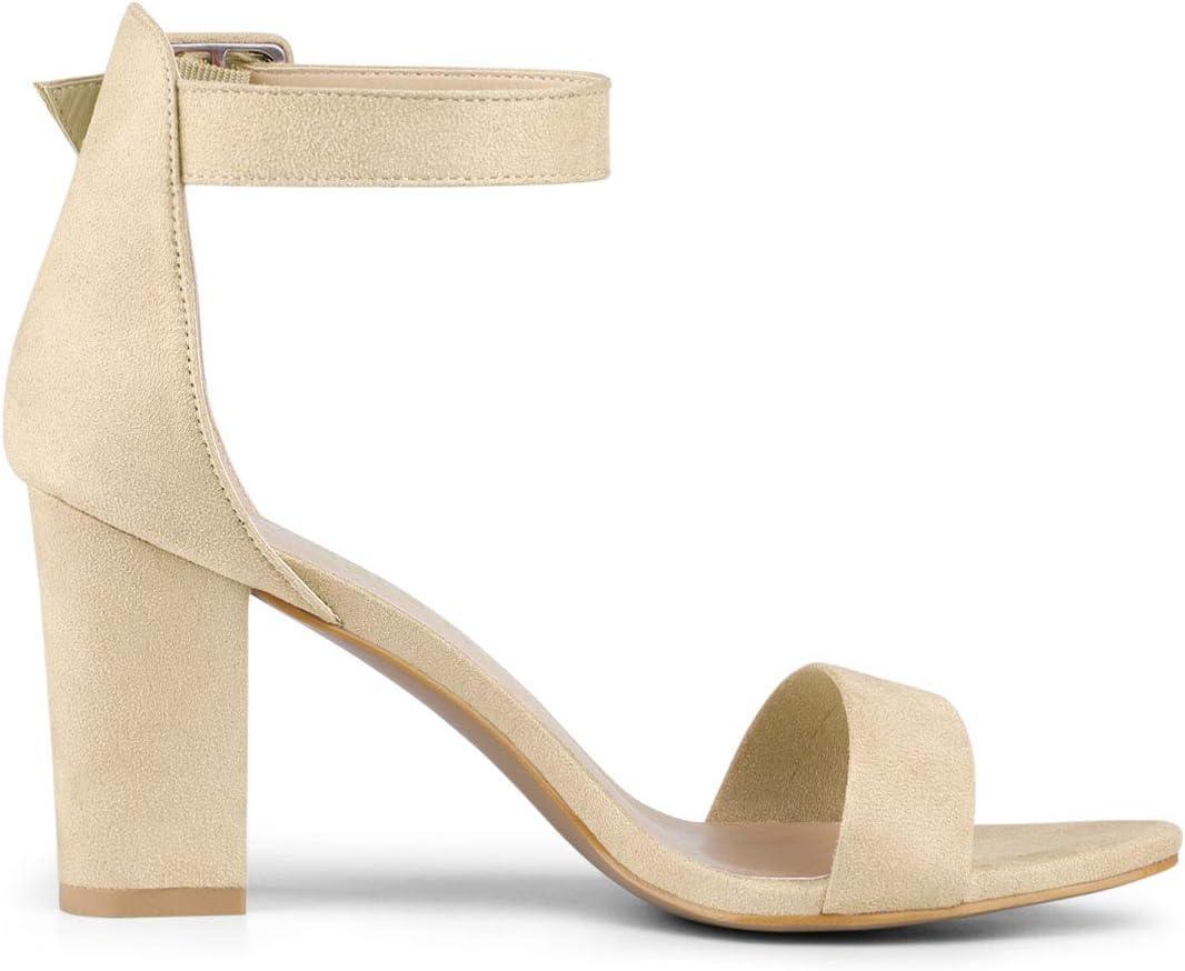 imageAllegra K Womens Open Toe High Chunky Heel Buckle Ankle Strap SandalsBeige