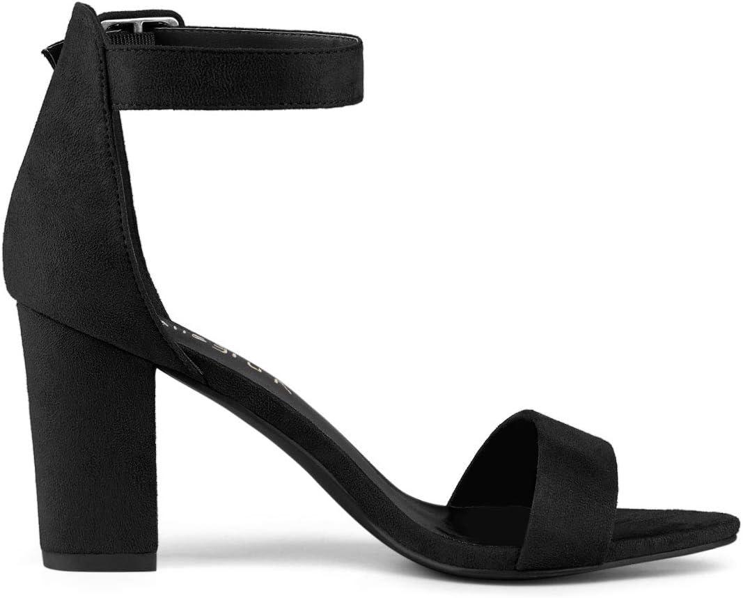imageAllegra K Womens Open Toe High Chunky Heel Buckle Ankle Strap SandalsBlack