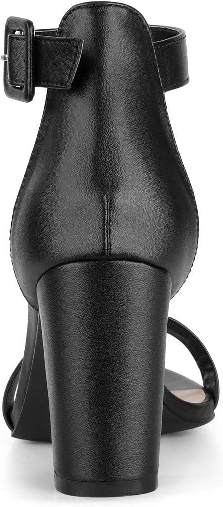 imageAllegra K Womens Open Toe High Chunky Heel Buckle Ankle Strap SandalsBlack Faux Leather