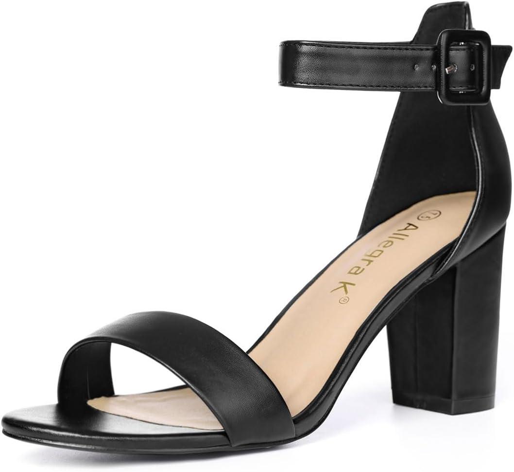 imageAllegra K Womens Open Toe High Chunky Heel Buckle Ankle Strap SandalsBlack Faux Leather