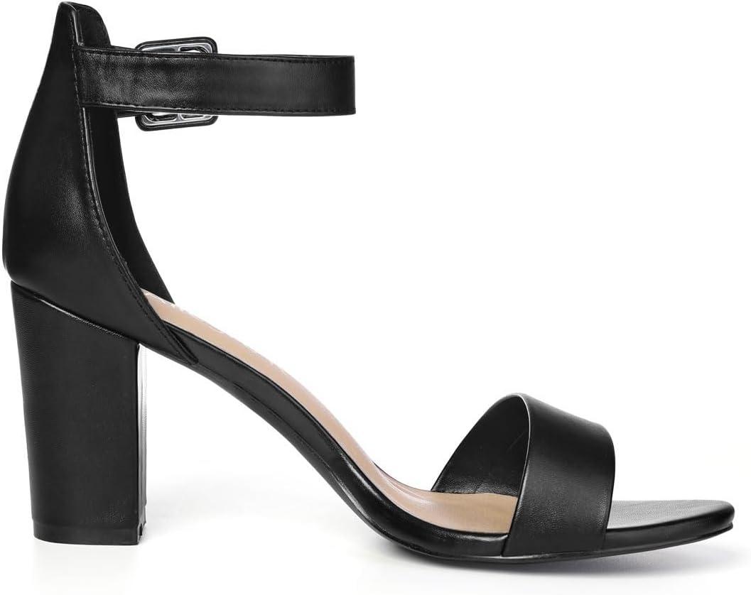 imageAllegra K Womens Open Toe High Chunky Heel Buckle Ankle Strap SandalsBlack Faux Leather