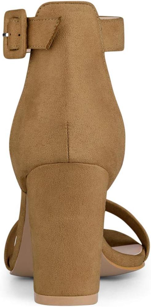 imageAllegra K Womens Open Toe High Chunky Heel Buckle Ankle Strap SandalsBrown