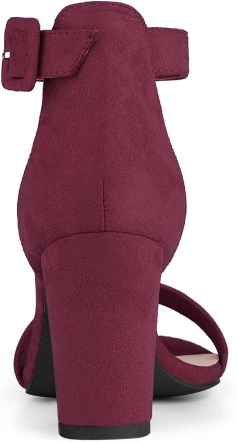 imageAllegra K Womens Open Toe High Chunky Heel Buckle Ankle Strap SandalsBurgundy