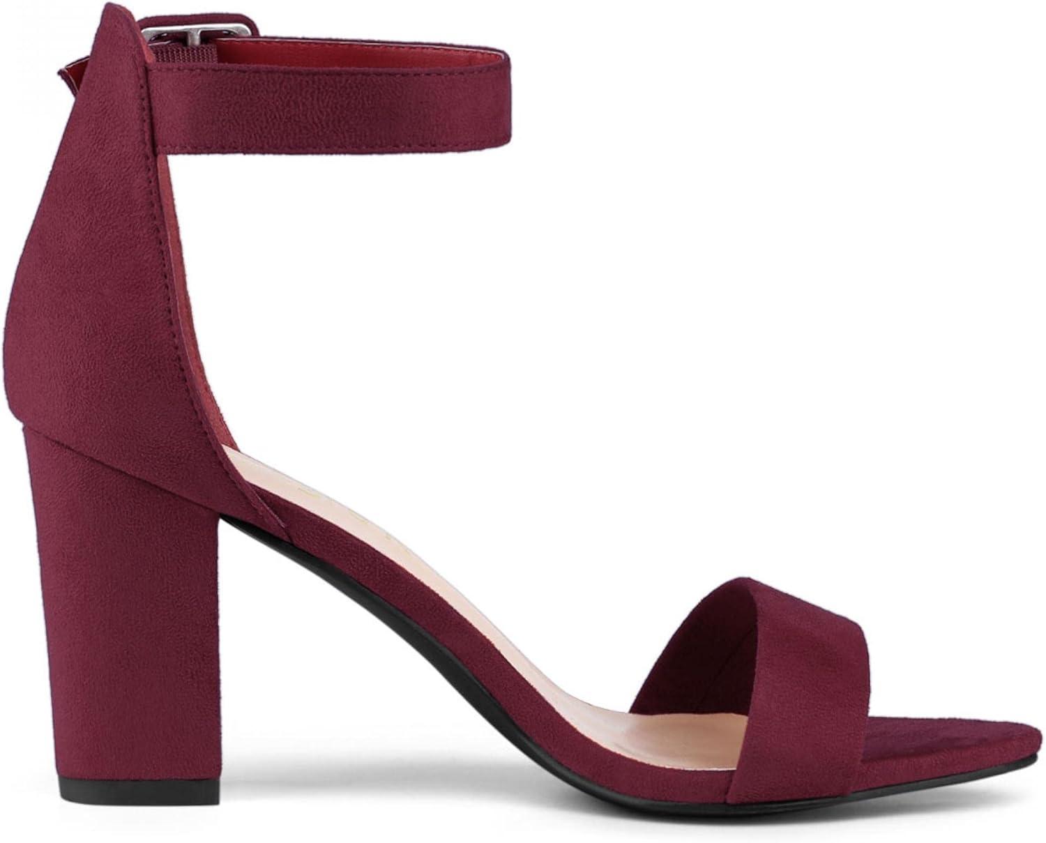imageAllegra K Womens Open Toe High Chunky Heel Buckle Ankle Strap SandalsBurgundy