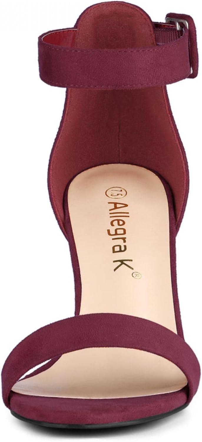 imageAllegra K Womens Open Toe High Chunky Heel Buckle Ankle Strap SandalsBurgundy