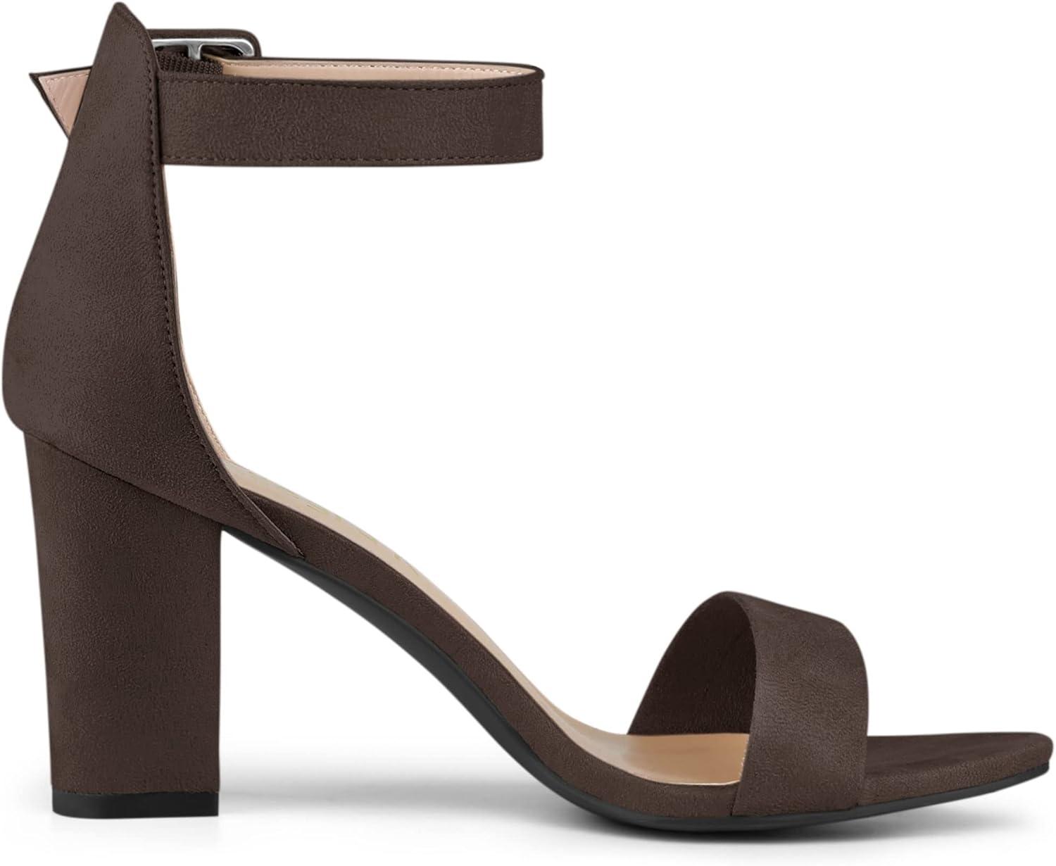 imageAllegra K Womens Open Toe High Chunky Heel Buckle Ankle Strap SandalsCoffee