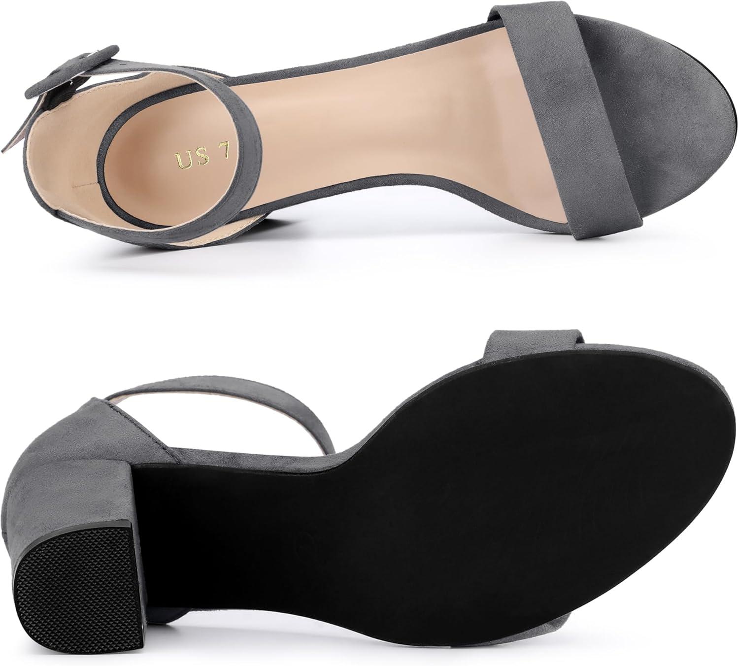 imageAllegra K Womens Open Toe High Chunky Heel Buckle Ankle Strap SandalsDeep Grey