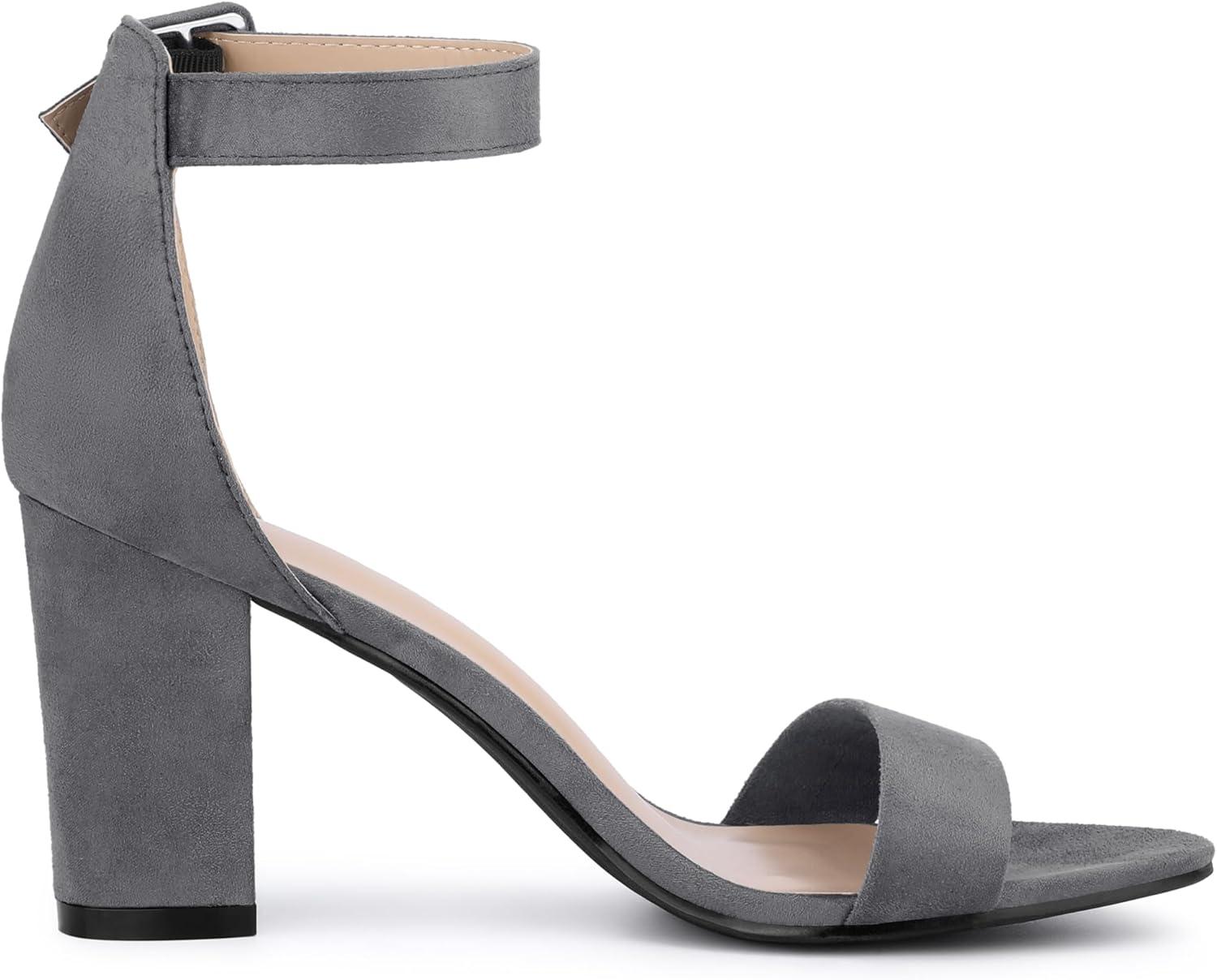 imageAllegra K Womens Open Toe High Chunky Heel Buckle Ankle Strap SandalsDeep Grey