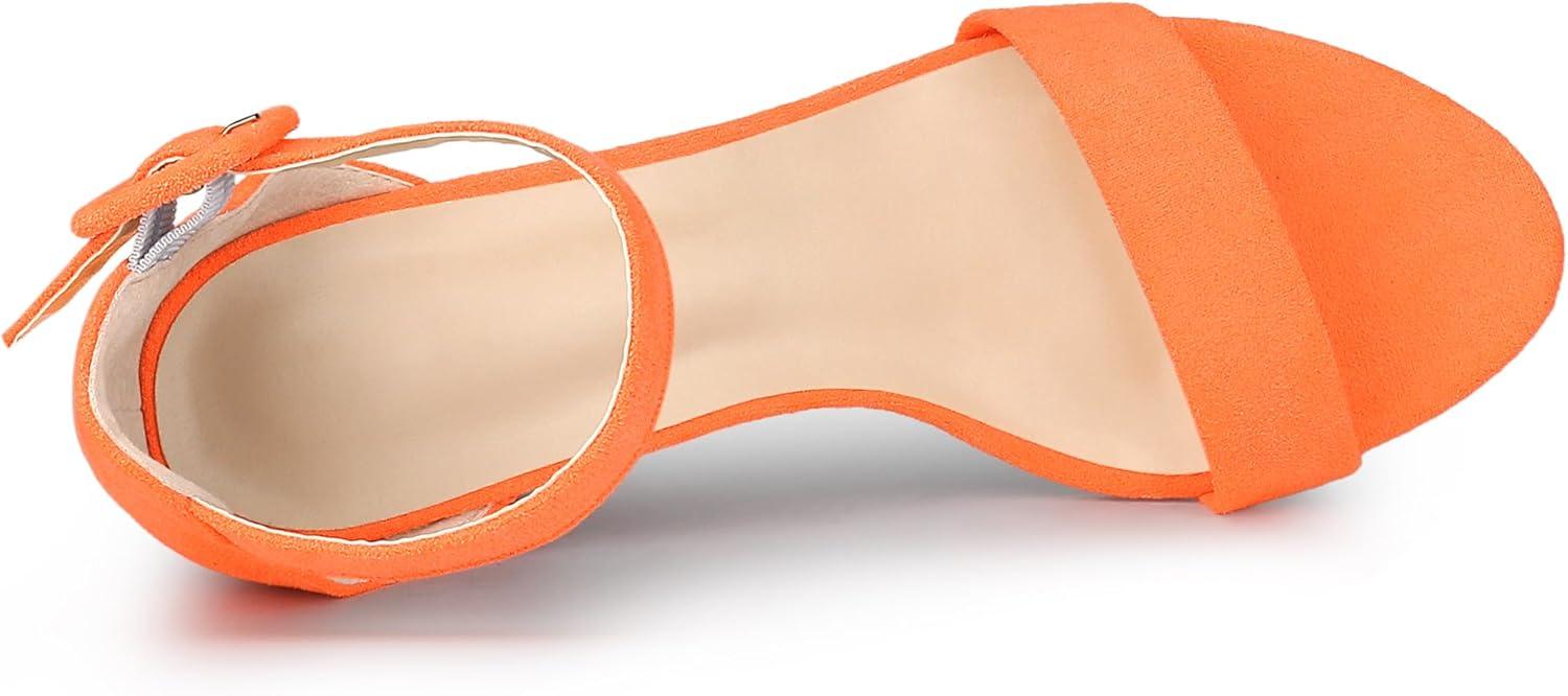 imageAllegra K Womens Open Toe High Chunky Heel Buckle Ankle Strap SandalsFluorescent Orange