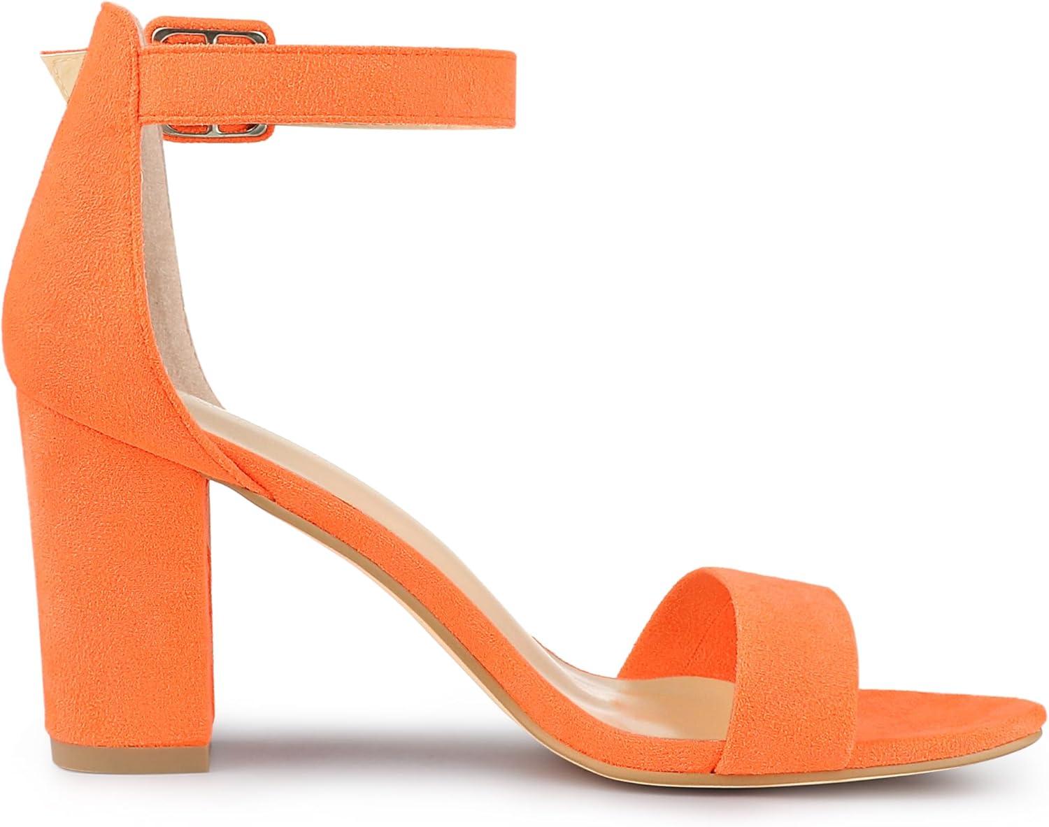 imageAllegra K Womens Open Toe High Chunky Heel Buckle Ankle Strap SandalsFluorescent Orange