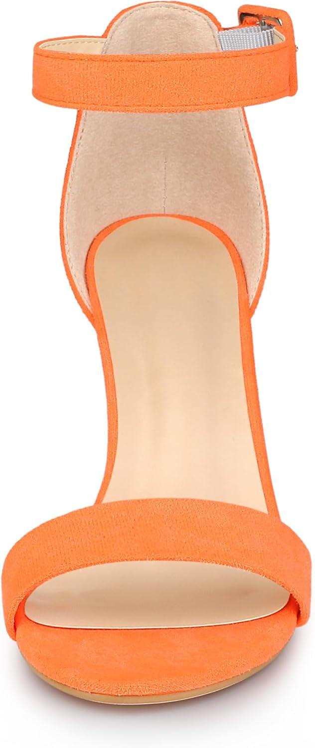 imageAllegra K Womens Open Toe High Chunky Heel Buckle Ankle Strap SandalsFluorescent Orange