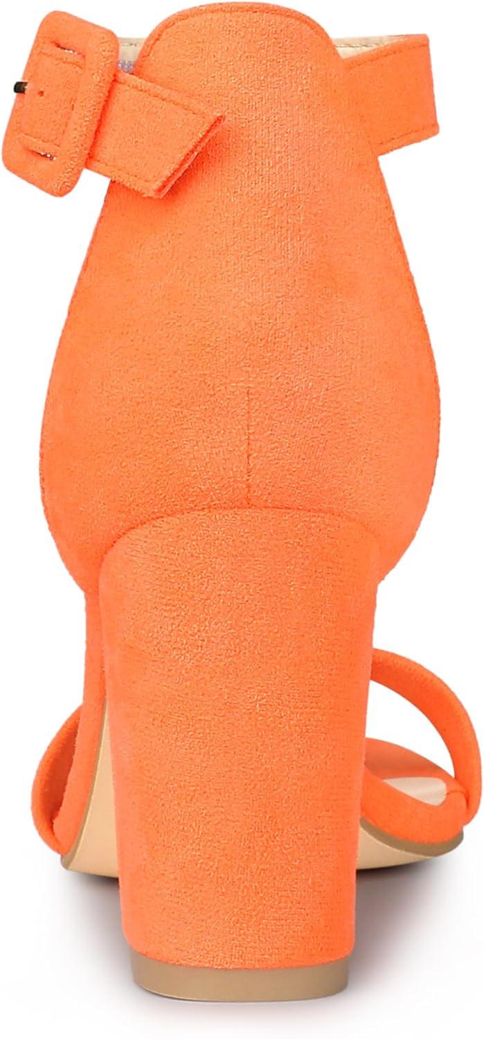 imageAllegra K Womens Open Toe High Chunky Heel Buckle Ankle Strap SandalsFluorescent Orange