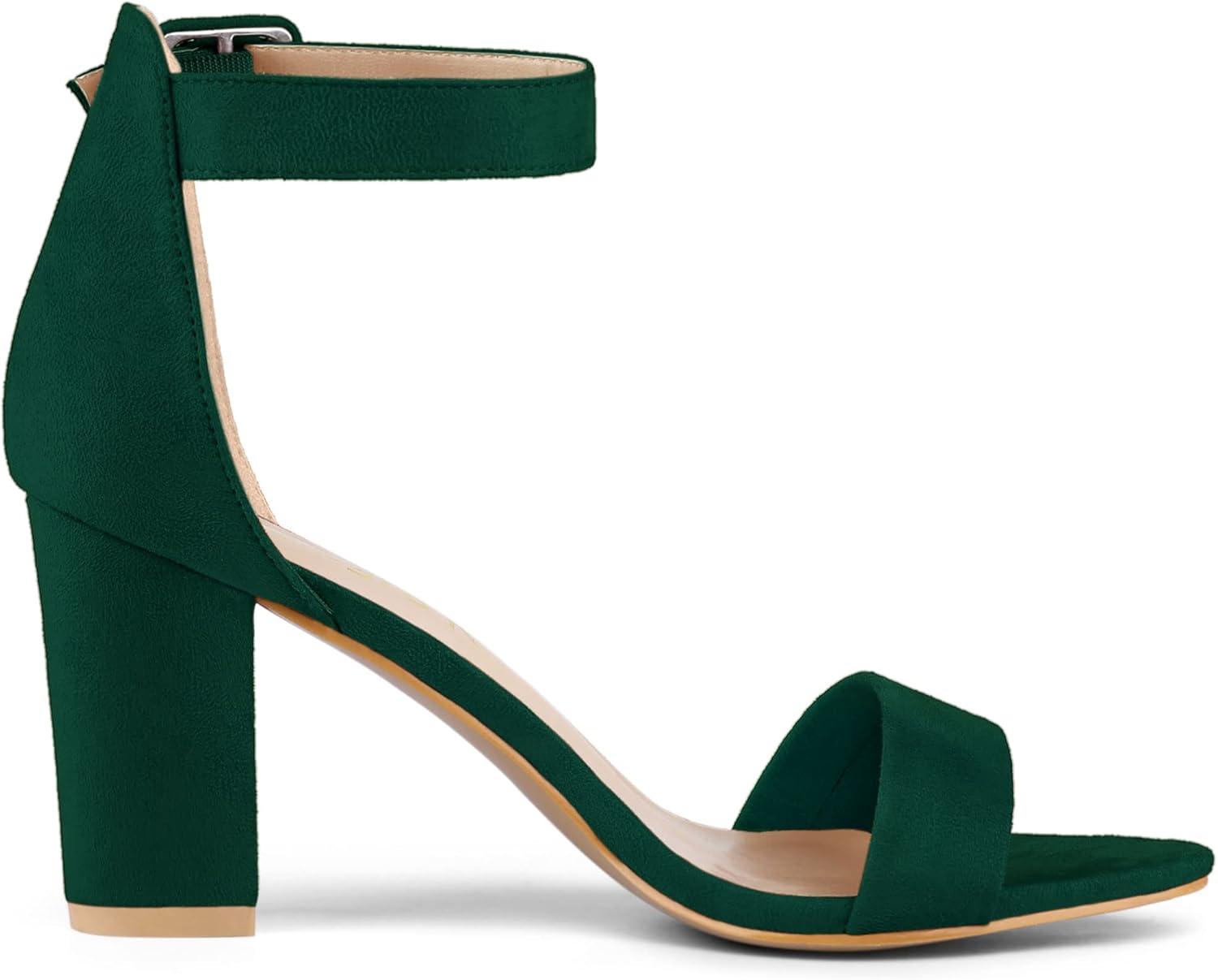 imageAllegra K Womens Open Toe High Chunky Heel Buckle Ankle Strap SandalsGreen