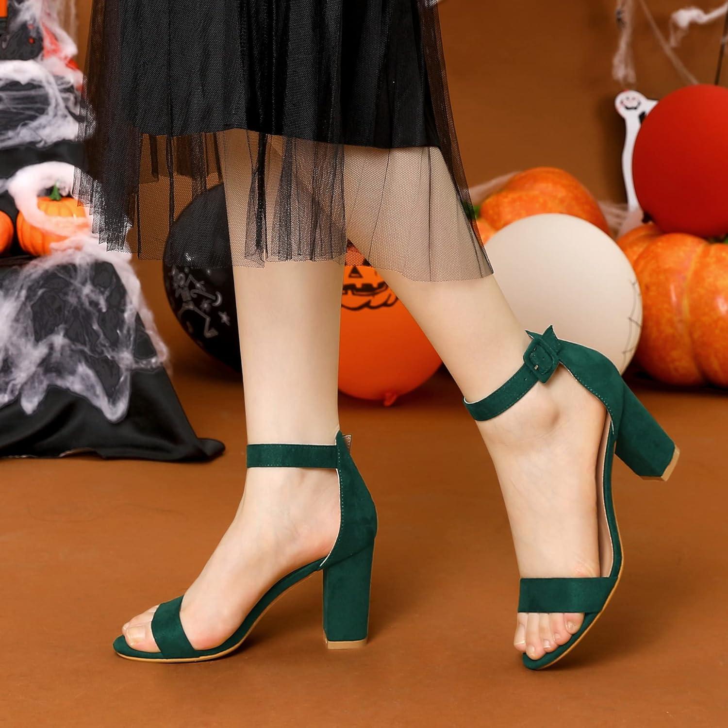 imageAllegra K Womens Open Toe High Chunky Heel Buckle Ankle Strap SandalsGreen