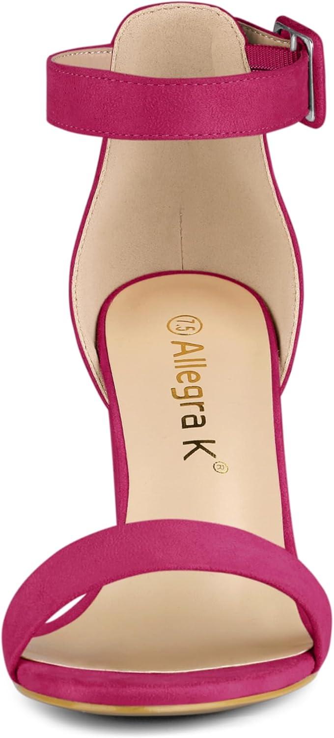 imageAllegra K Womens Open Toe High Chunky Heel Buckle Ankle Strap SandalsHot Pink