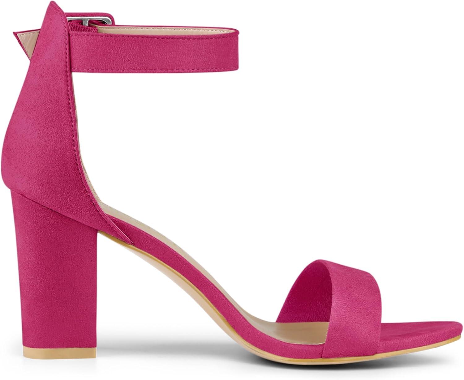 imageAllegra K Womens Open Toe High Chunky Heel Buckle Ankle Strap SandalsHot Pink