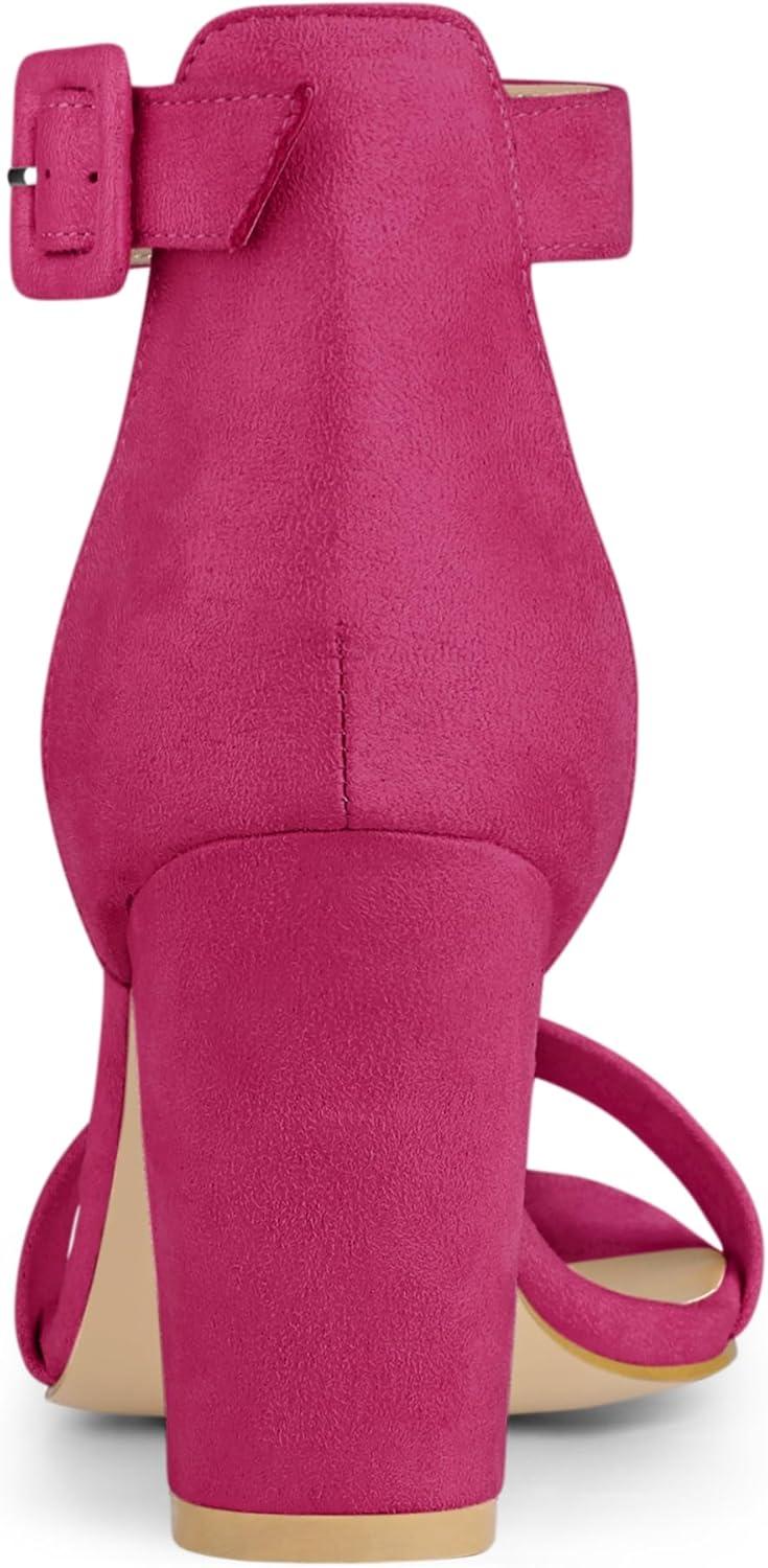 imageAllegra K Womens Open Toe High Chunky Heel Buckle Ankle Strap SandalsHot Pink