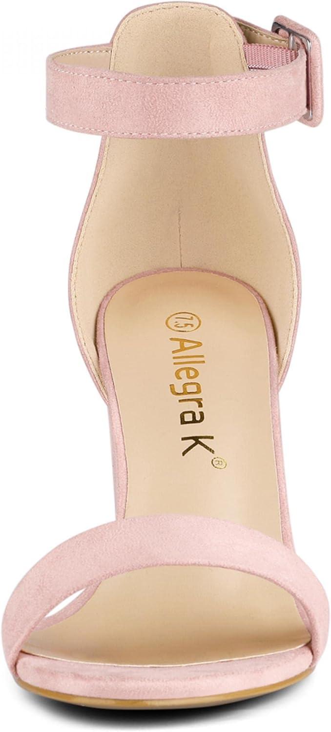 imageAllegra K Womens Open Toe High Chunky Heel Buckle Ankle Strap SandalsLight Pink