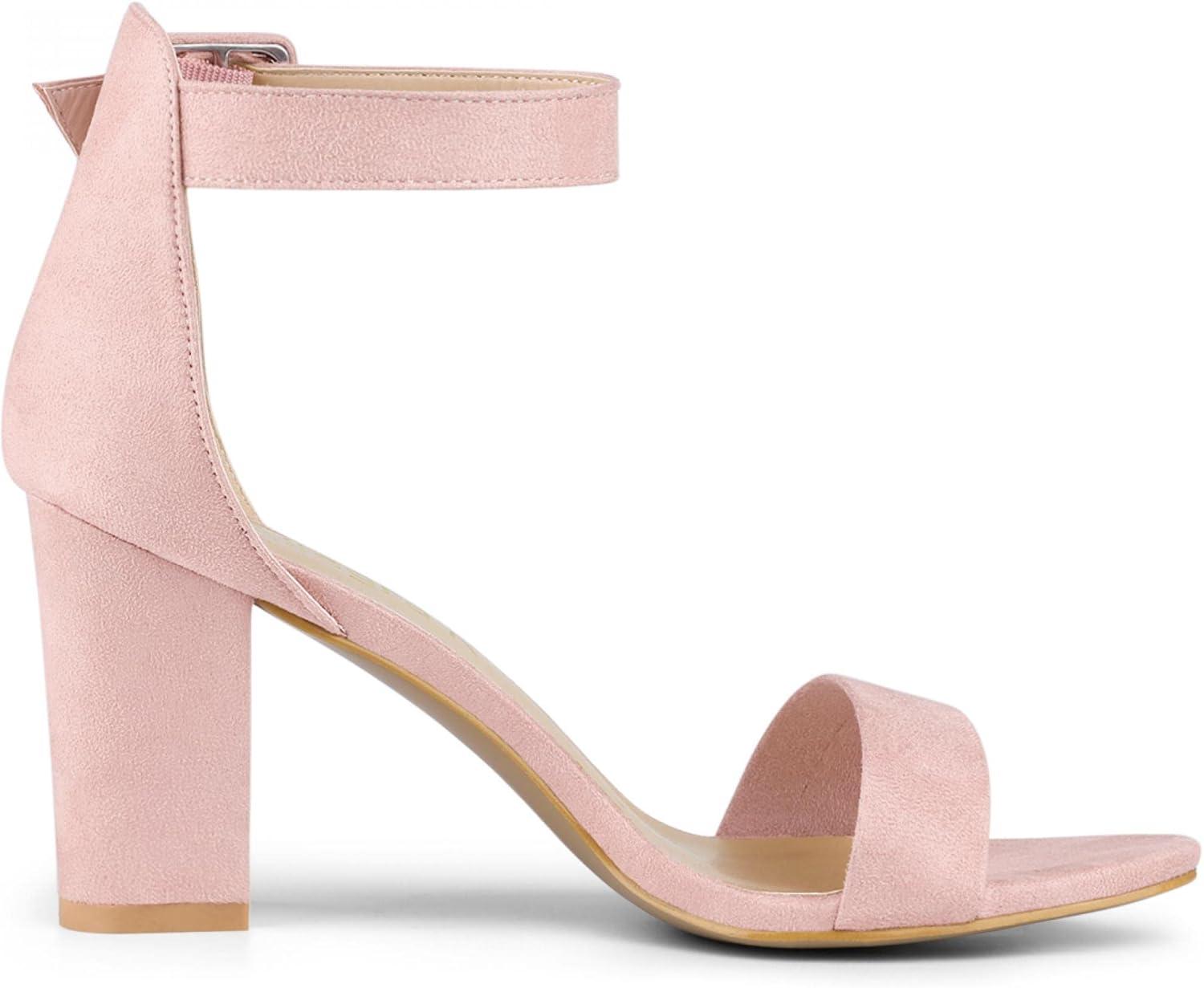 imageAllegra K Womens Open Toe High Chunky Heel Buckle Ankle Strap SandalsLight Pink